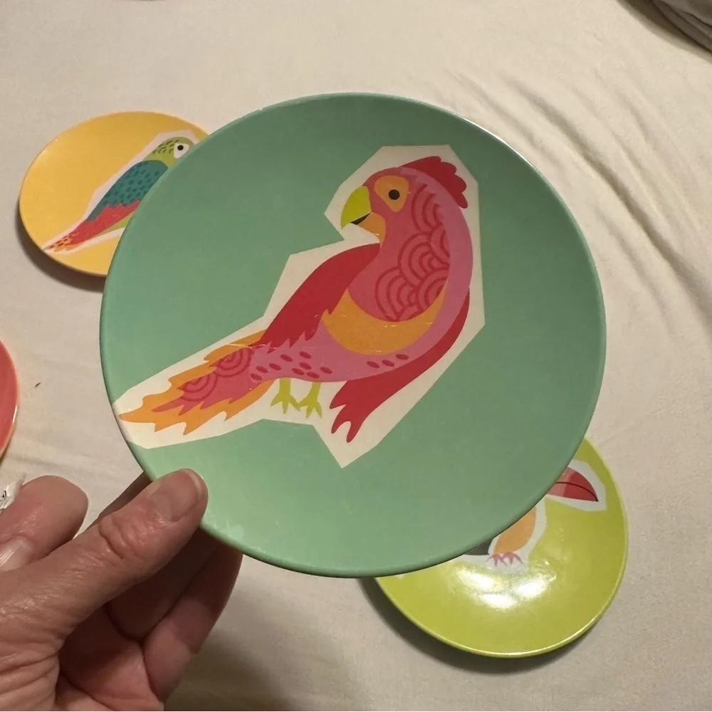 Issac Mizrahi Plates Melamine Colorful Bird-Themed Dessert Beach House Coast 6”